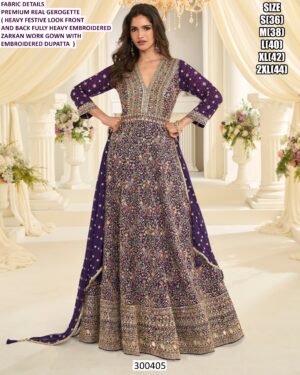 Elegant Women Party Wear Gown With Embroidered Dupatta