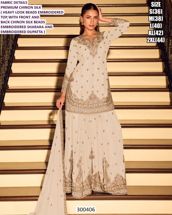 Premium Chinon Silk Embroidery Work Pakistani Wedding Wear Salwar Suit Dupatta Set