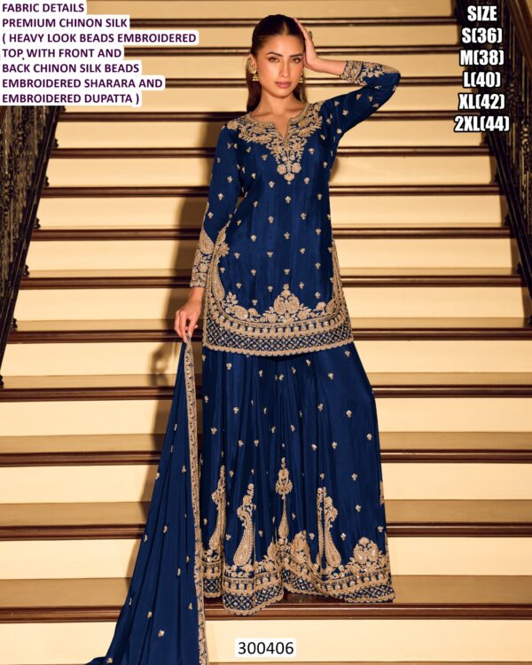 Premium Chinon Silk Embroidery Work Pakistani Wedding Wear Salwar Suit Dupatta Set