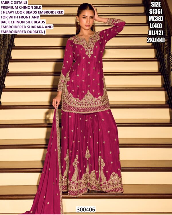 Premium Chinon Silk Embroidery Work Pakistani Wedding Wear Salwar Suit Dupatta Set