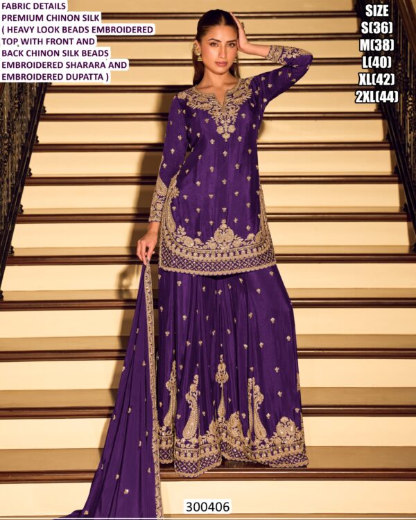 Premium Chinon Silk Embroidery Work Pakistani Wedding Wear Salwar Suit Dupatta Set