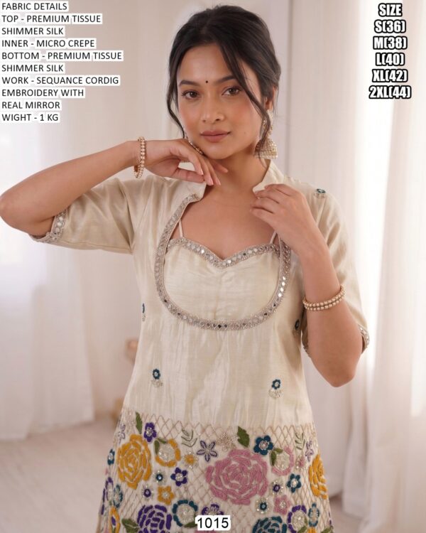 Designer Women Kurti Palazzo Set With Sequence Cording Embroidery