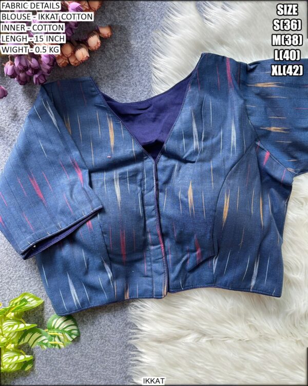 Premium Ikkat Cotton Readymade Blouse With Cotton Inner