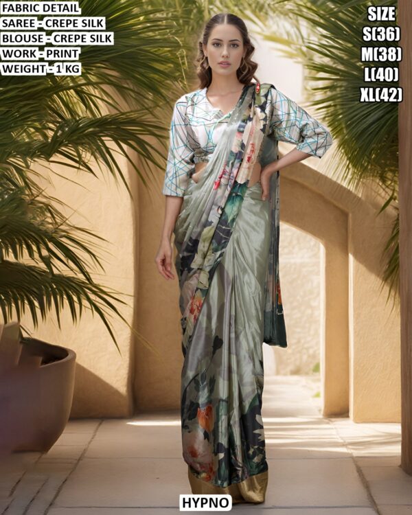 Premium Crepe Silk Printed Saree With Blouse Collection