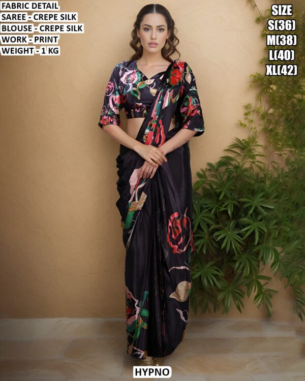 Premium Crepe Silk Printed Saree With Blouse Collection
