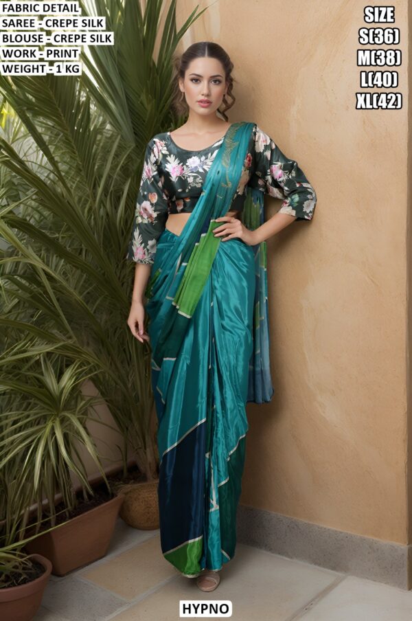 Premium Crepe Silk Printed Saree With Blouse Collection