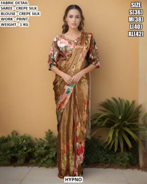 Premium Crepe Silk Printed Saree With Blouse Collection