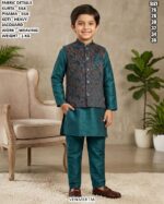Kids Silk Kurta Pajama With Jacquard Koti Set