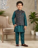 Kids Silk Kurta Pajama With Jacquard Koti Set