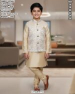 Kids Silk Kurta Pajama With Jacquard Koti Set