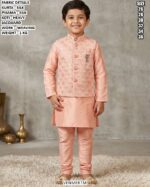 Kids Silk Kurta Pajama With Jacquard Koti Set