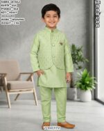 Kids Silk Kurta Pajama With Jacquard Koti Set