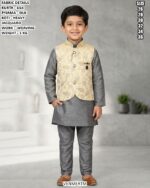 Kids Silk Kurta Pajama With Jacquard Koti Set