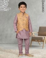 Kids Silk Kurta Pajama With Jacquard Koti Set