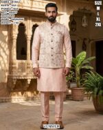 Men’s Kurta Pyjama Koti Set With Weaving Work