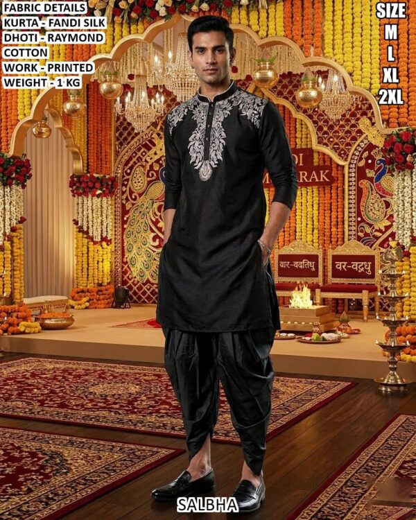 Premium Men Kurta Dhoti Set With Printed Work
