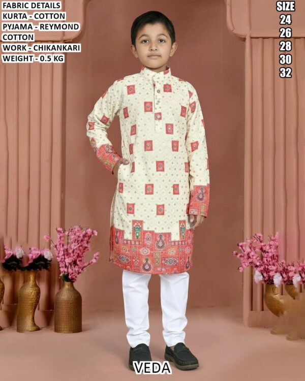 Cotton Kurta Pajama Set For Boys With Chikankari Design