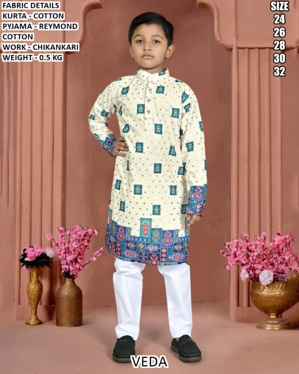 Cotton Kurta Pajama Set For Boys With Chikankari Design