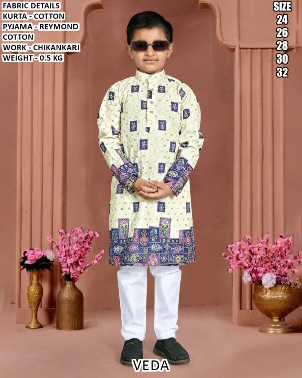 Cotton Kurta Pajama Set For Boys With Chikankari Design