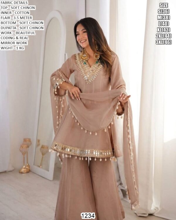 Beautiful Designer Kurti Sharara Set With Dupatta
