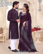 Linen Couple Ethnic Wear Saree And Kurta Pajama Set