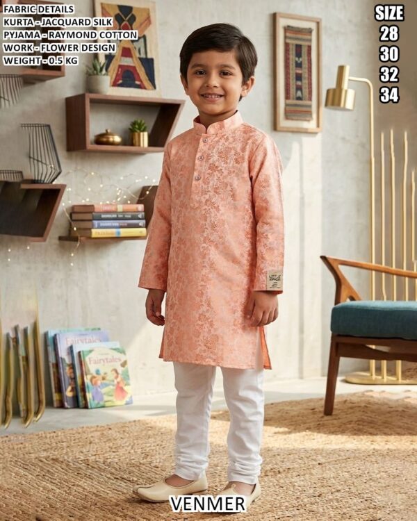 Kids Jacquard Silk Kurta Pajama Set