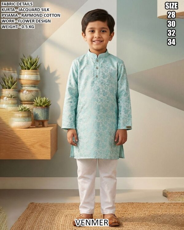 Kids Jacquard Silk Kurta Pajama Set