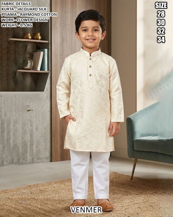 Kids Jacquard Silk Kurta Pajama Set