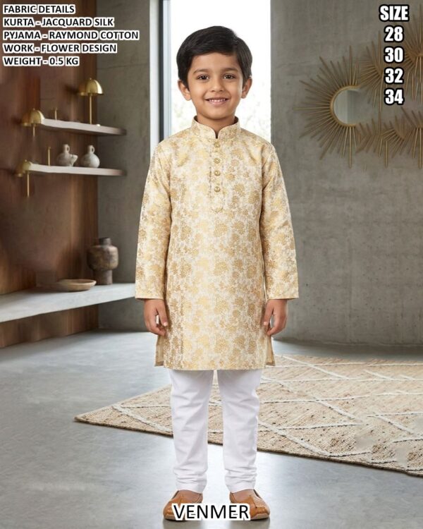 Kids Jacquard Silk Kurta Pajama Set