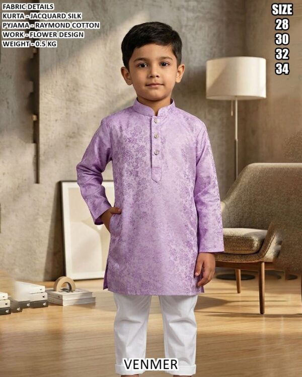 Kids Jacquard Silk Kurta Pajama Set