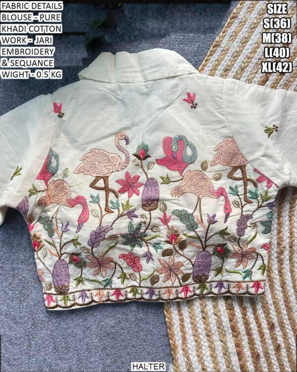 Pure Khadi Cotton Blouse With Jari Embroidery And Sequin Work