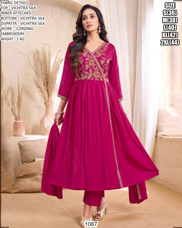 Premium Cording Embroidery Vichitra Silk Dress Material