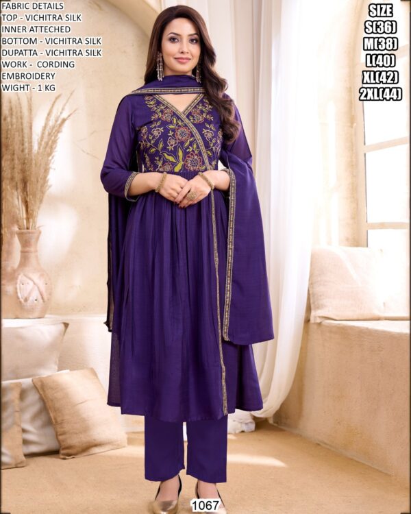 Premium Cording Embroidery Vichitra Silk Dress Material