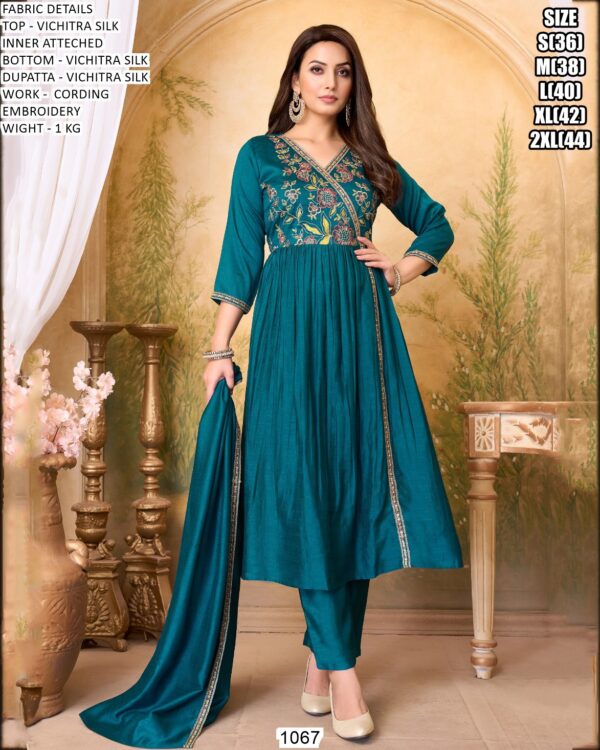 Premium Cording Embroidery Vichitra Silk Dress Material