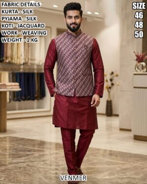 Elegant Occasion Wear Kurta Set With Jacquard Koti