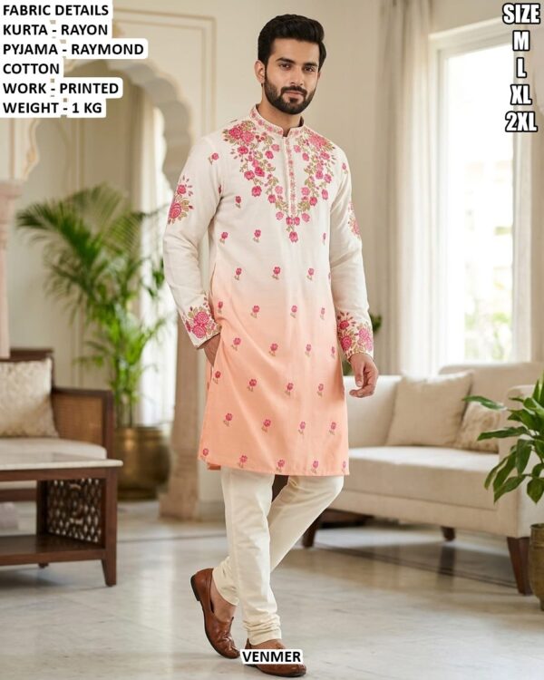 Rayon Printed Kurta Pajama Set For Men
