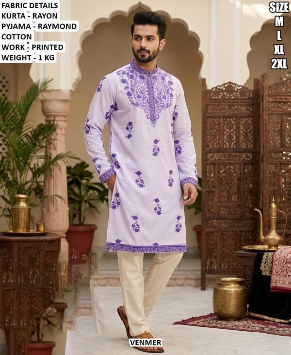 Rayon Printed Kurta Pajama Set For Men