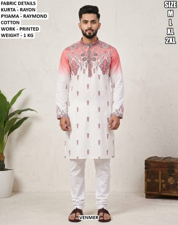 Rayon Printed Kurta Pajama Set For Men