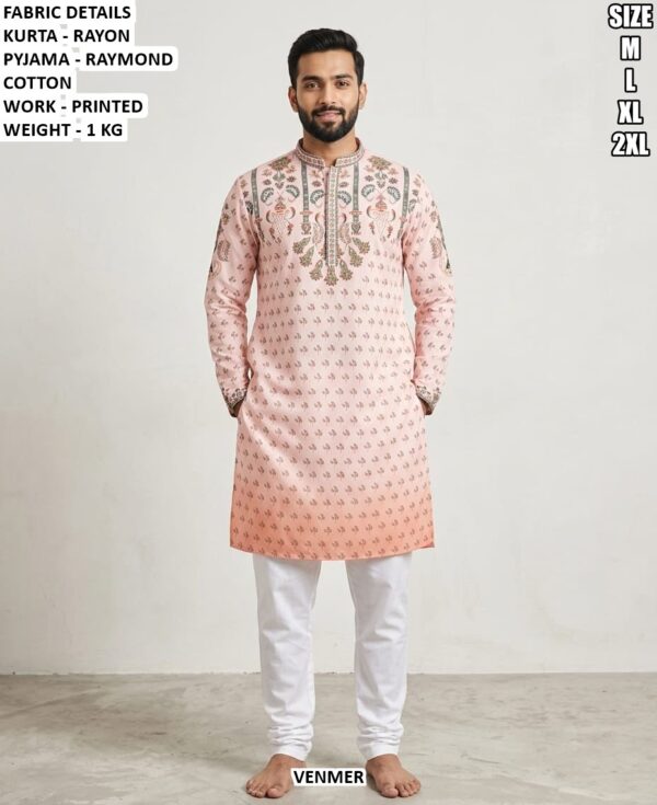 Rayon Printed Kurta Pajama Set For Men