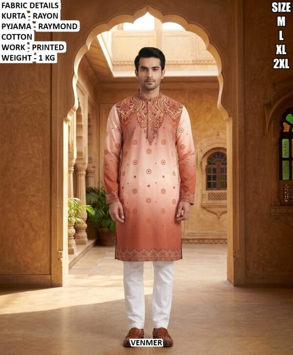 Rayon Printed Kurta Pajama Set For Men
