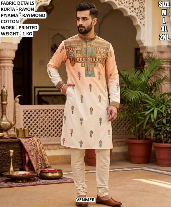 Rayon Printed Kurta Pajama Set For Men