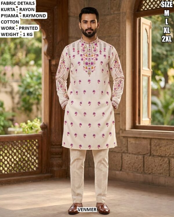 Rayon Printed Kurta Pajama Set For Men