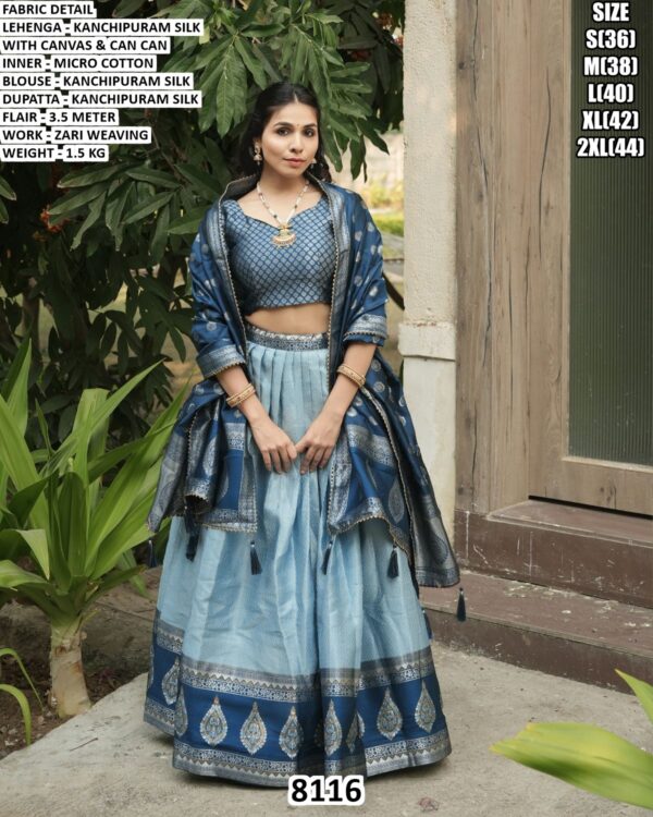 Kanchipuram Silk Lehenga Set With Zari Weaving Work For Women