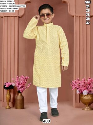 Kid’s Cotton Kurta Pyjama Set With Chikankari Work