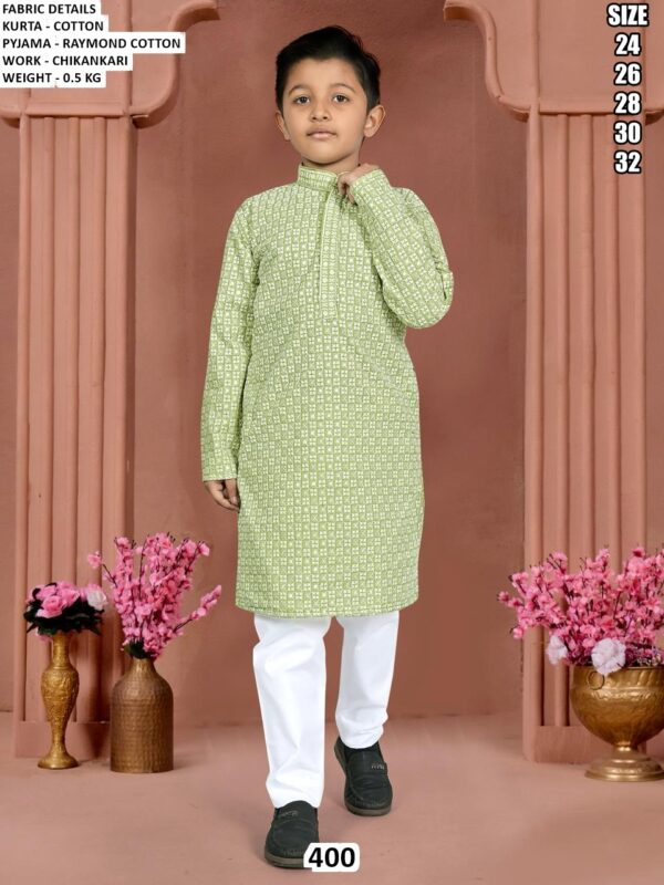 Kid’s Cotton Kurta Pyjama Set With Chikankari Work