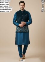 Designer Men Ethnic Wear Set With Sequence Jari Embroidery