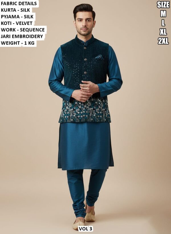 Designer Men Ethnic Wear Set With Sequence Jari Embroidery