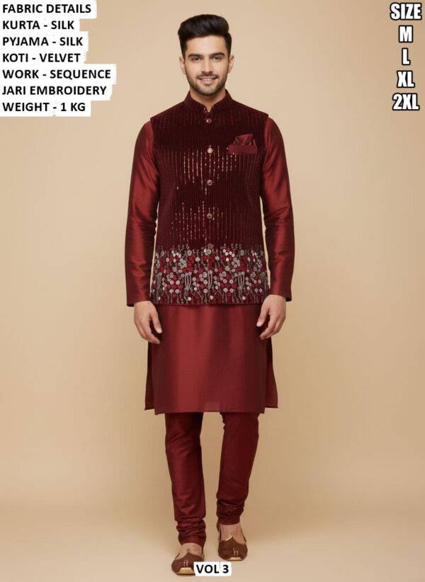 Designer Men Ethnic Wear Set With Sequence Jari Embroidery