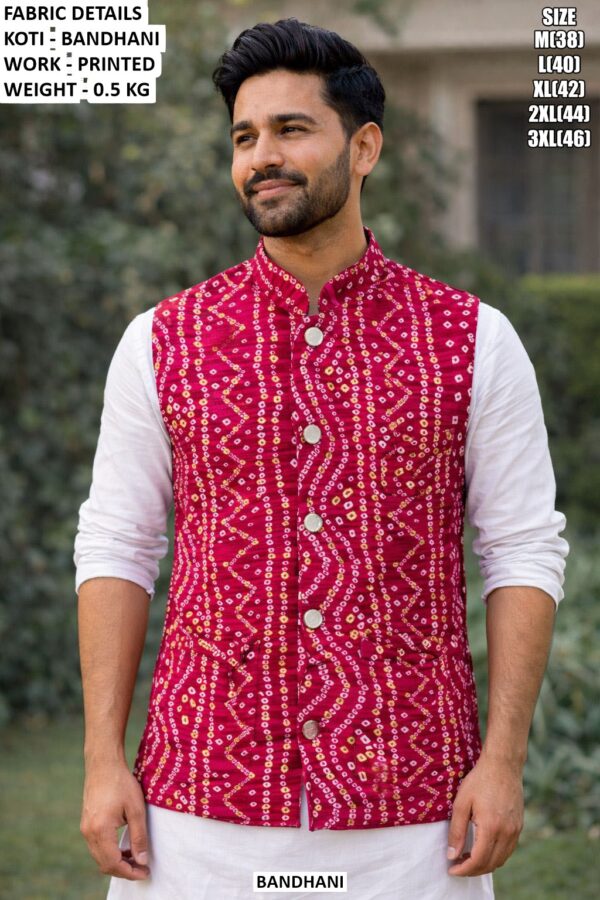 Elegant Men’s Bandhani Koti With Printed Work