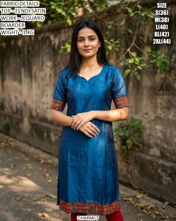 Fendi Satin Kurti With Elegant Jequard Boarder